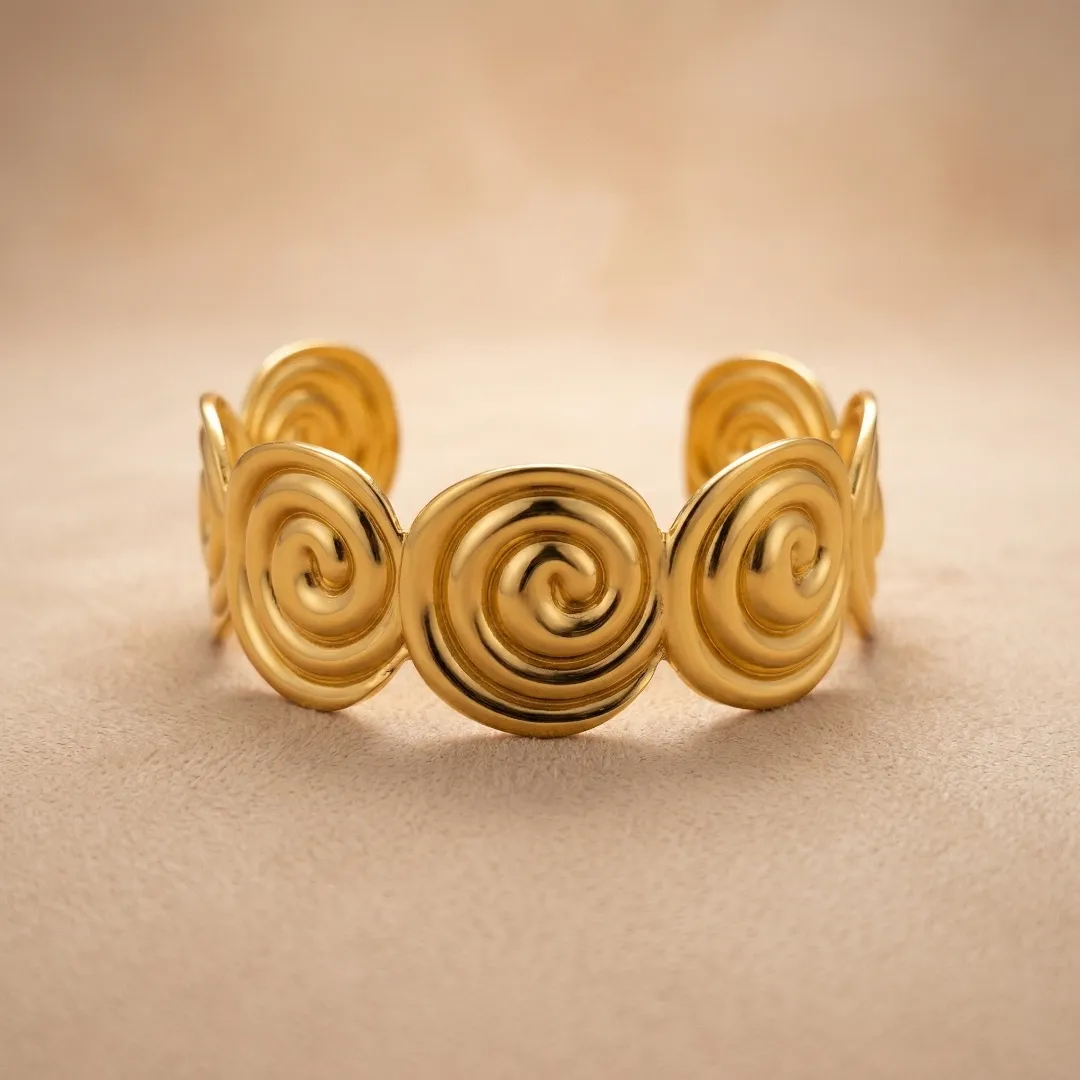 Stainless Steel 18K Gold Plated Spiral Cuff Bracelet for Women | Designer Statement Party Wear Jewellery