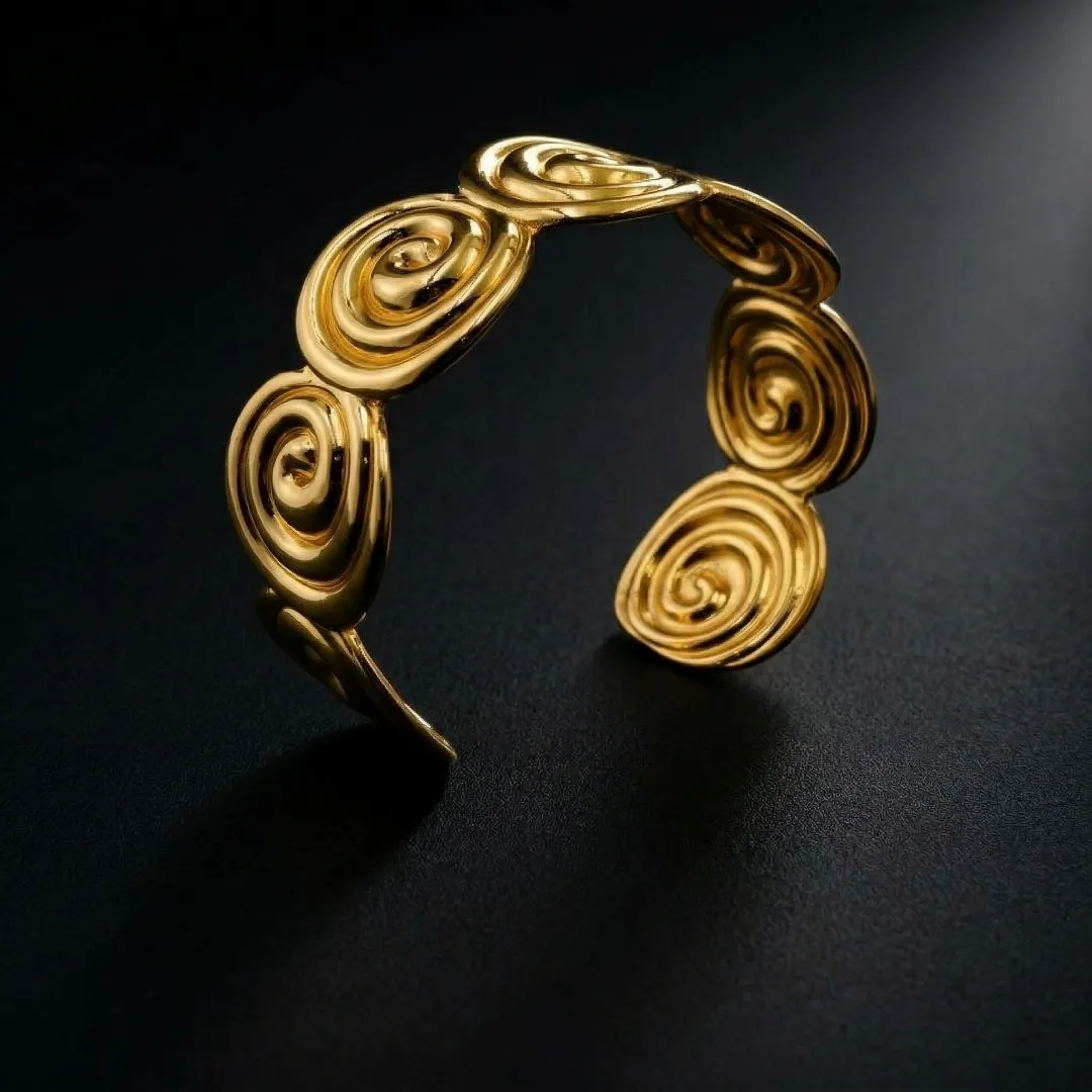 Stainless Steel 18K Gold Plated Spiral Cuff Bracelet for Women | Designer Statement Party Wear Jewellery