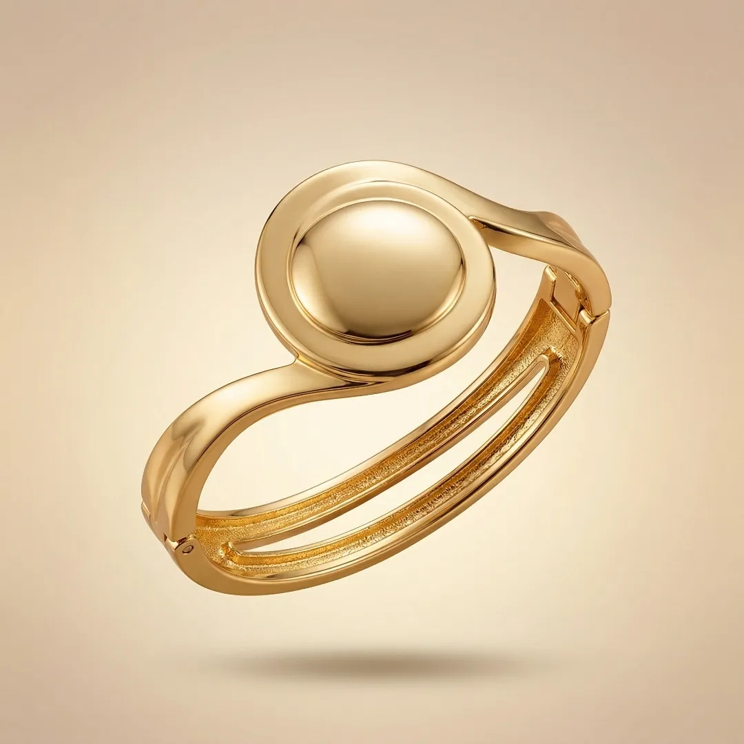 Stainless Steel 18K Gold Plated Oval Statement Cuff Bracelet - Designer Party Wear Jewellery