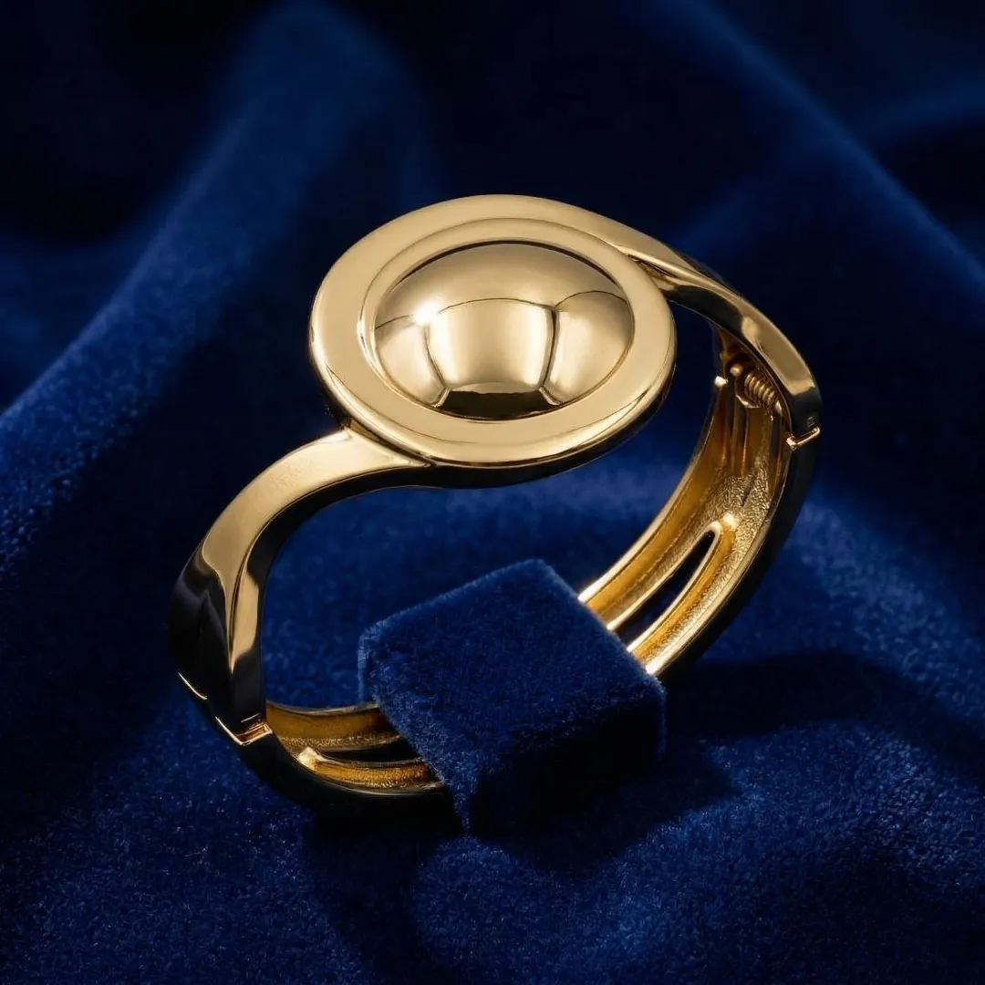 Stainless Steel 18K Gold Plated Oval Statement Cuff Bracelet - Designer Party Wear Jewellery