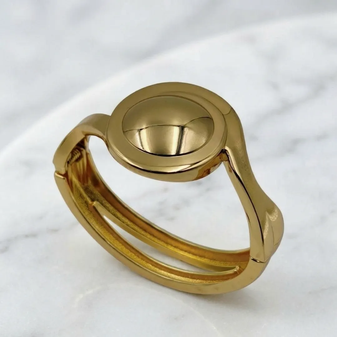 Stainless Steel 18K Gold Plated Oval Statement Cuff Bracelet - Designer Party Wear Jewellery