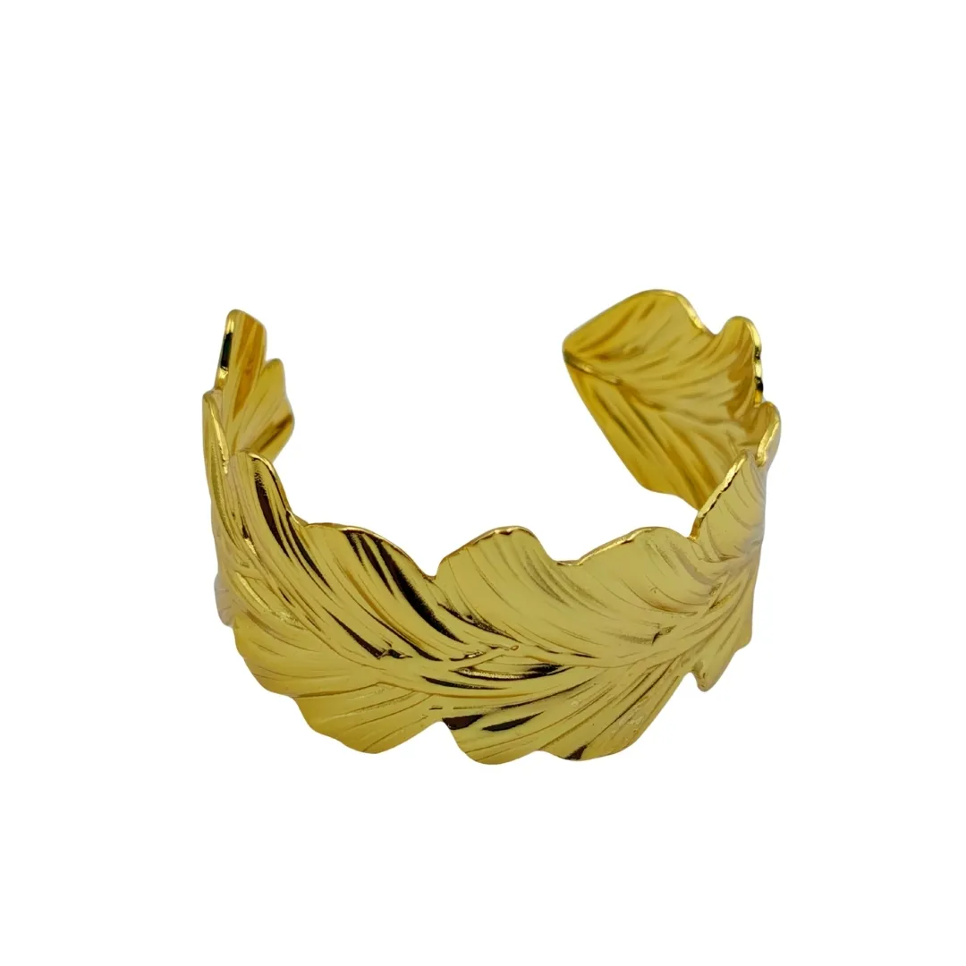 Leaf Design Statement Cuff Bracelet – Stainless Steel 18K Gold Plated Designer Party Wear Jewellery