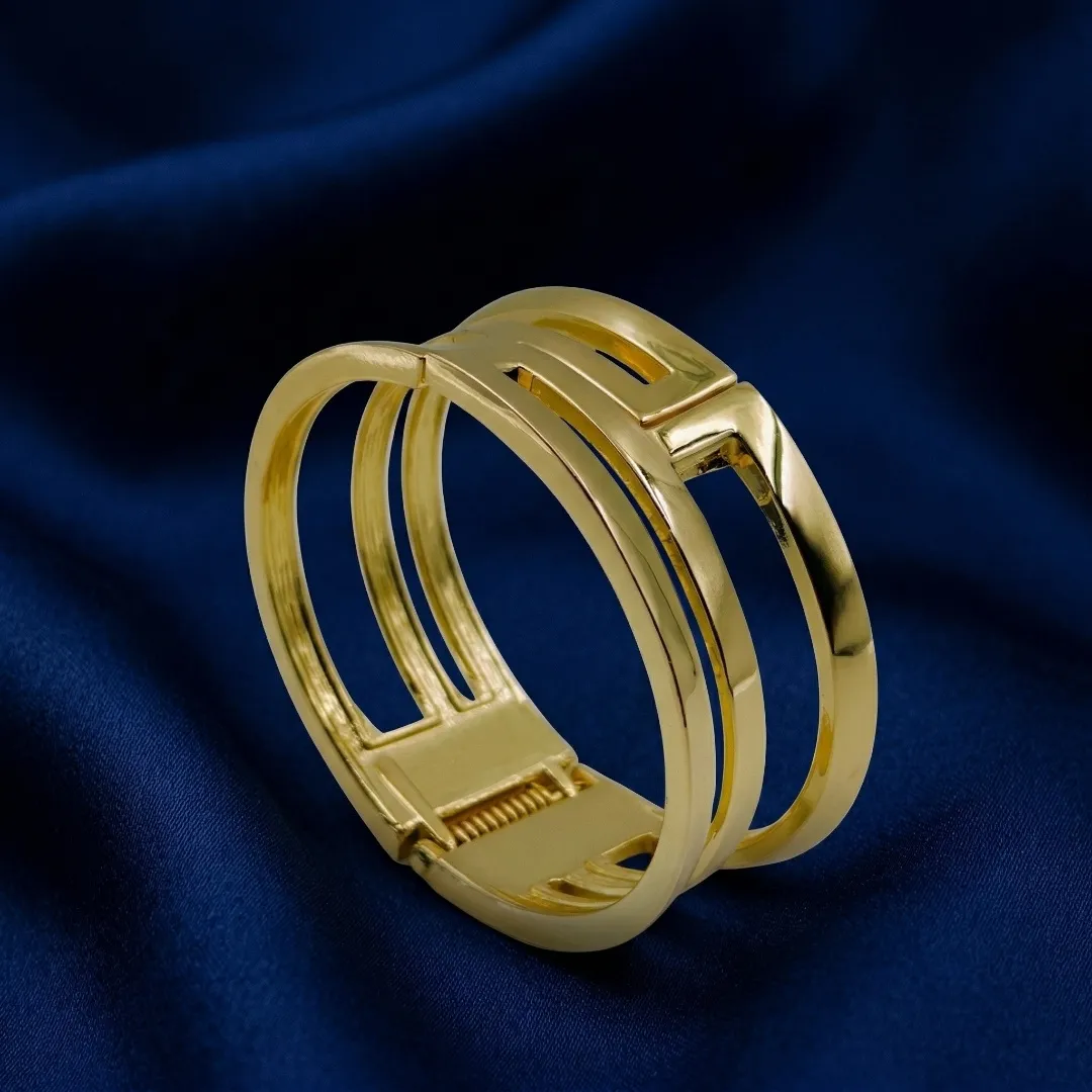 Geometric Cut-Out Statement Cuff Bracelet – Stainless Steel 18K Gold Plated Designer Party Wear Jewellery