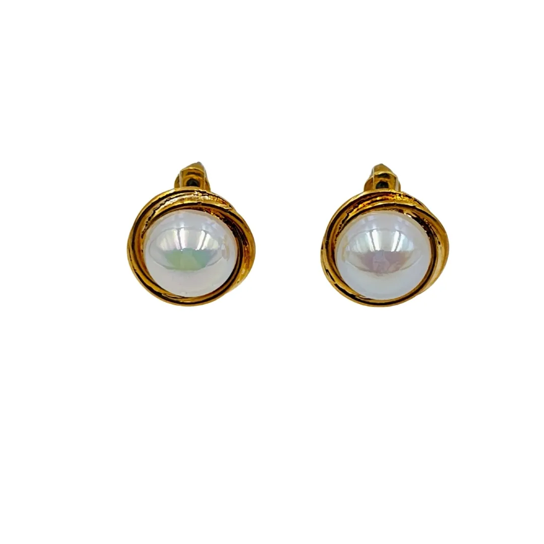 Gold Pearl Stud Earrings - Classic Bridal Party Wear Fashion Jewellery