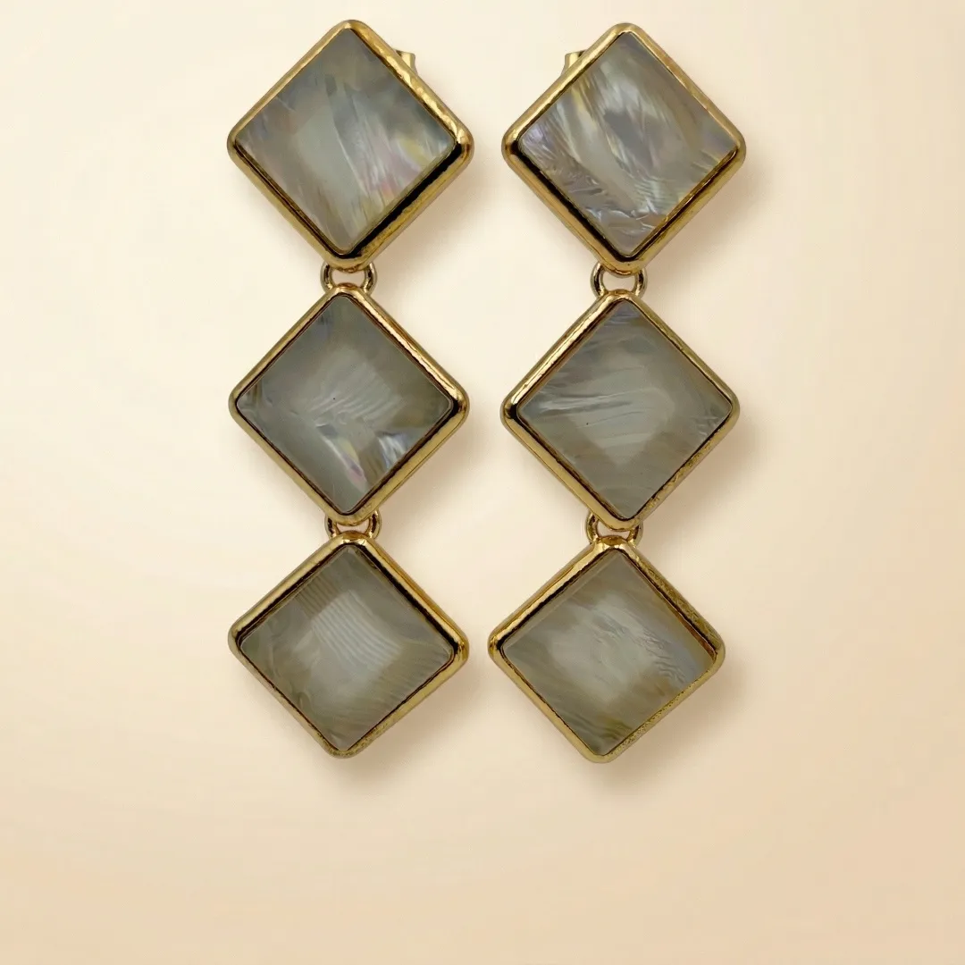 Gold Square Stone Drop Earrings - Designer Party Wear Fashion Jewellery