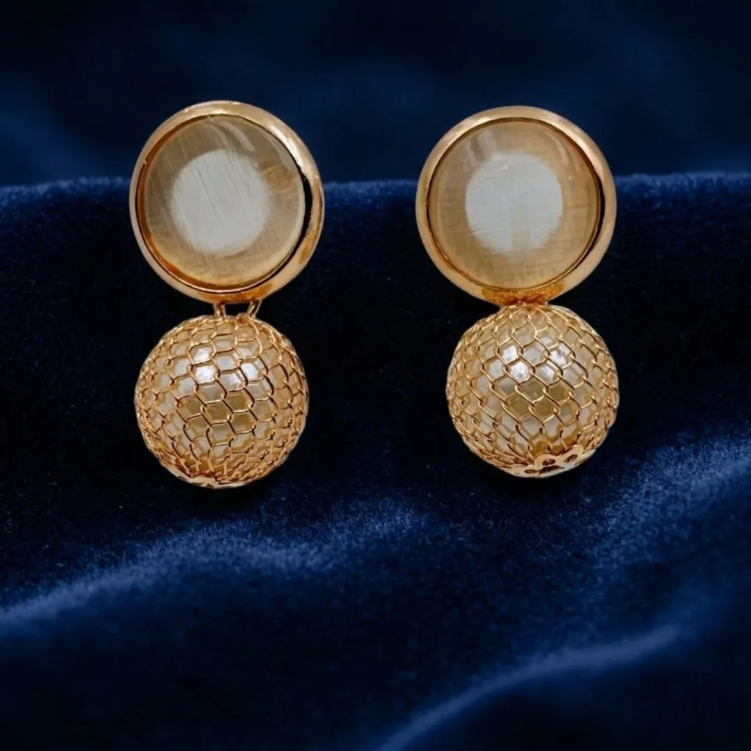 Rose Gold Pearl & Mesh Ball Drop Earrings - Designer Party Wear Jewellery