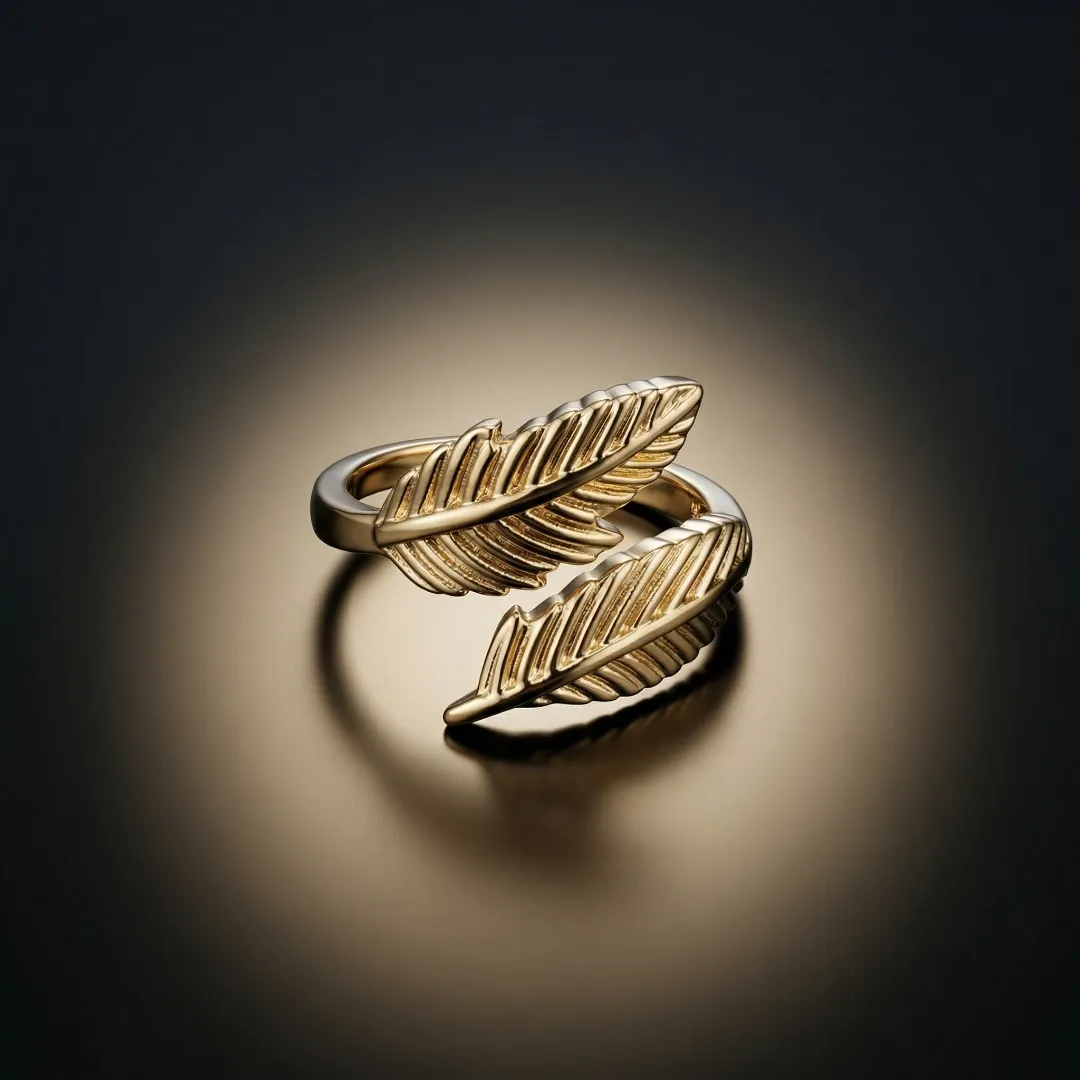 Dual Feather Open Ring – Stainless Steel 18K Gold Plated Minimal Designer Jewellery