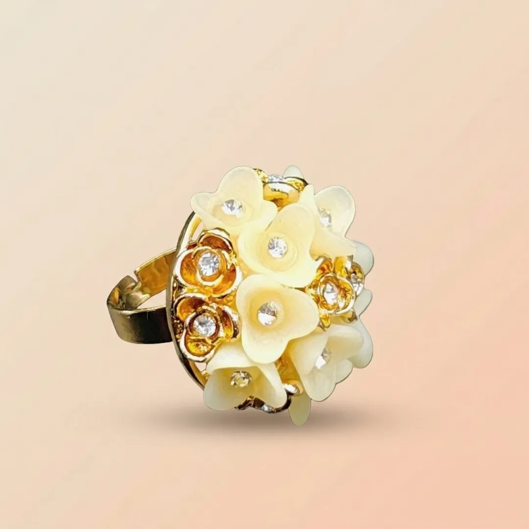 Kundan Floral Cluster Ring - Traditional Designer Fashion Jewellery for Bridal Wear