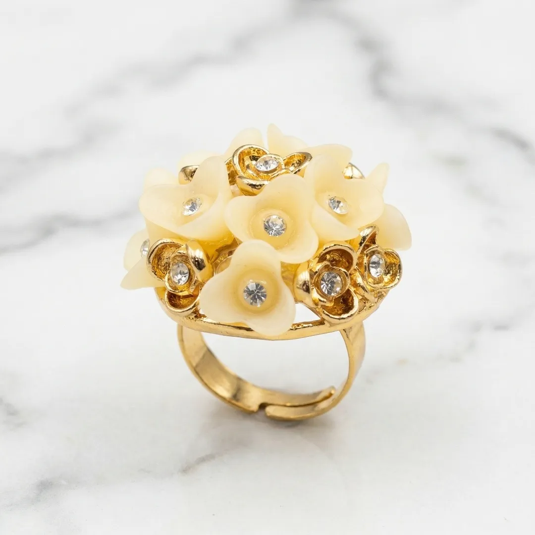 Kundan Floral Cluster Ring - Traditional Designer Fashion Jewellery for Bridal Wear