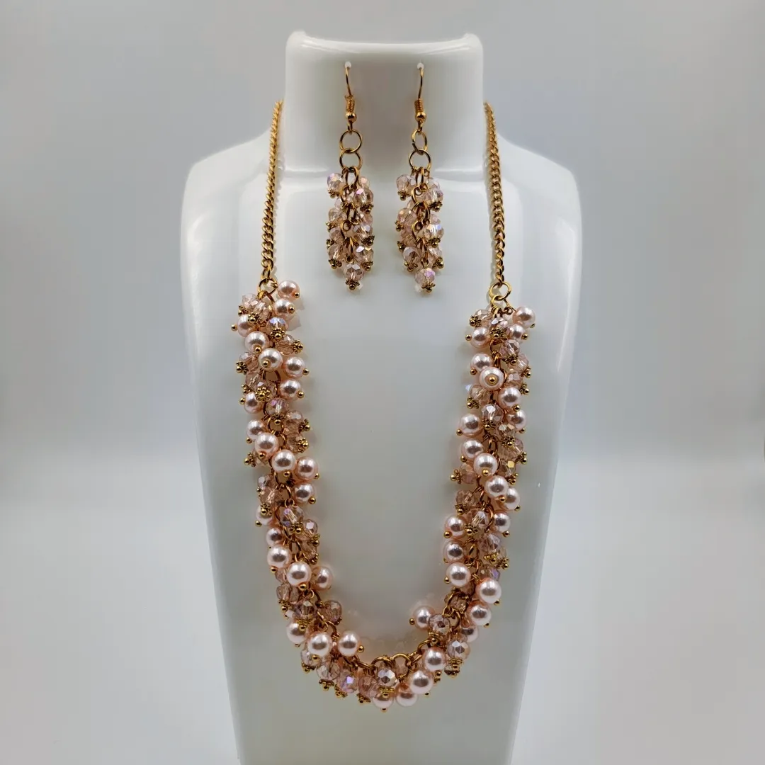 Rose Gold Pearl Beaded Necklace Set - Designer Fashion Jewellery for Bridal & Party Wear