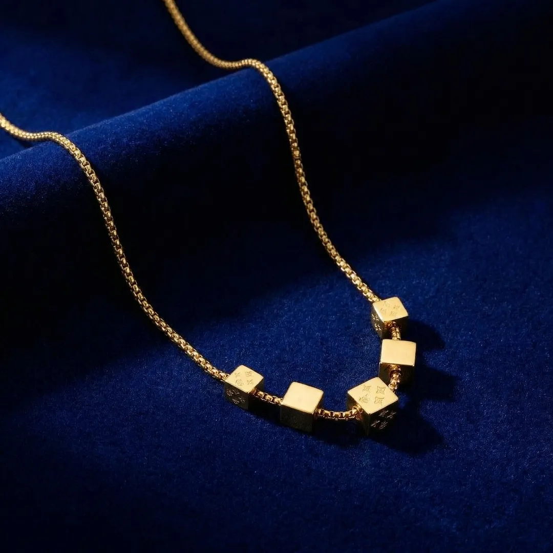 Geometric Cube Beaded Necklace – Stainless Steel 18K Gold Plated Minimal Designer Jewellery