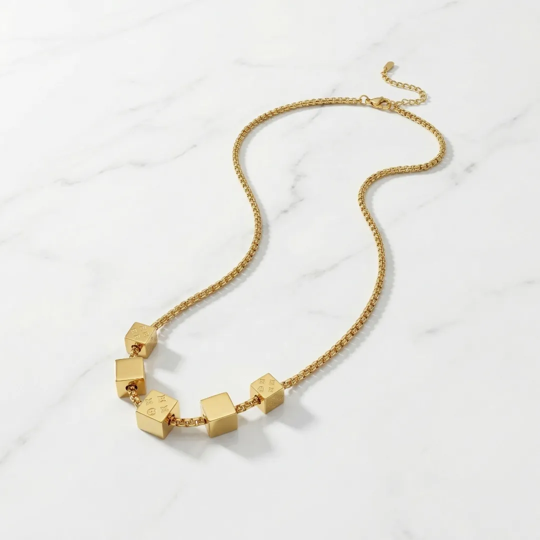 Geometric Cube Beaded Necklace – Stainless Steel 18K Gold Plated Minimal Designer Jewellery