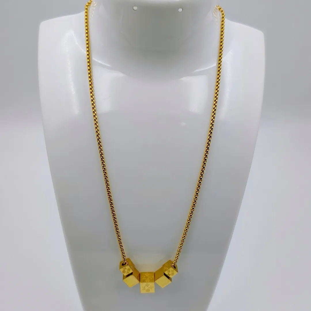 Geometric Cube Beaded Necklace – Stainless Steel 18K Gold Plated Minimal Designer Jewellery