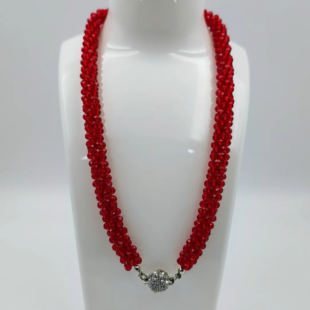 Red Beaded Traditional Necklace with Magnetic Lock - Designer Fashion Jewellery for Bridal & Festive Wear