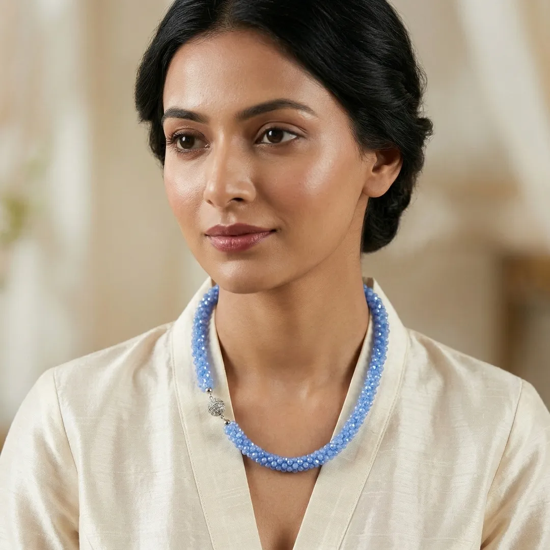 Blue Beaded Traditional Necklace with Magnetic Lock - Designer Fashion Jewellery for Bridal & Party Wear