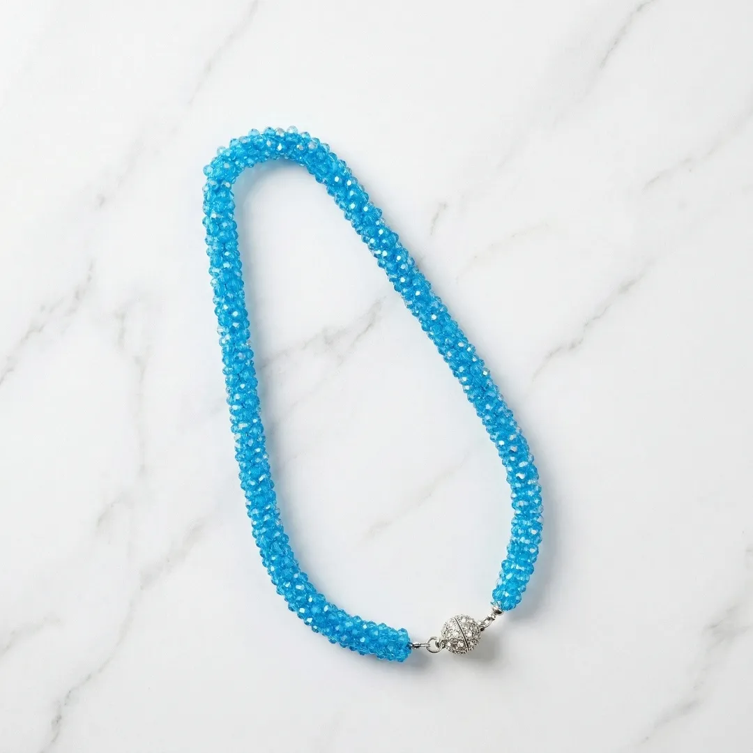SkyBlue Beaded Traditional Necklace with Magnetic Lock - Designer Fashion Jewellery for Bridal & Party Wear 